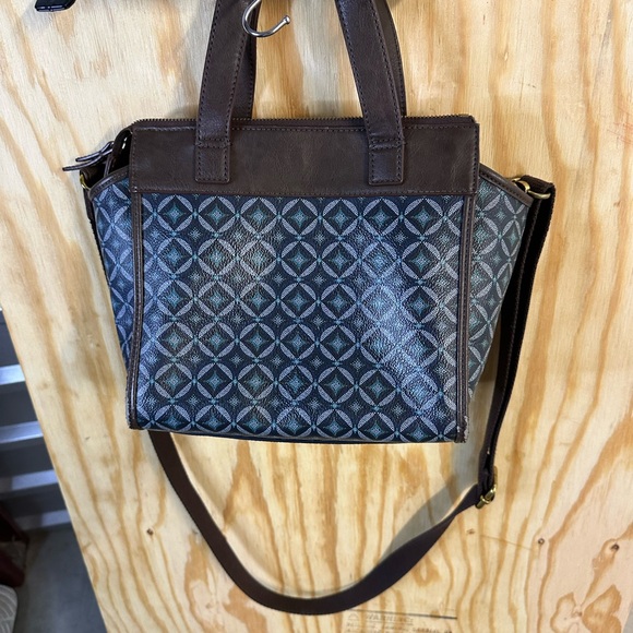 Fossil Geometric Jacquard Canvas & Brown Leather‎ Satchel Crossbody Bag - Picture 5 of 5